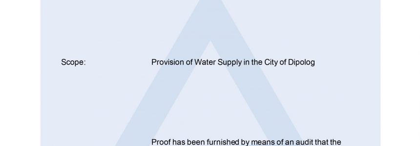 ISO 9001 Certificate of Dipolog City Water District